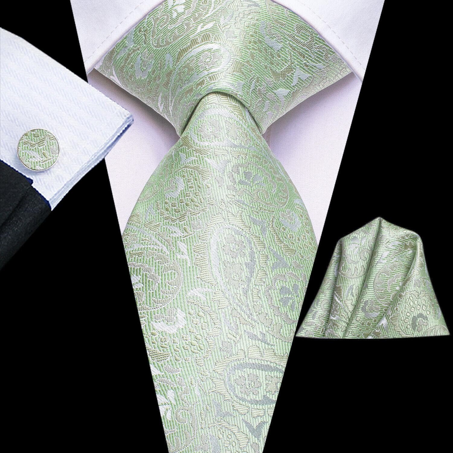 Hi-Tie Mens Accessories Silk Tie Handkerchief Cufflinks Set for Wedding Party Floral Solid Necktie N-3750