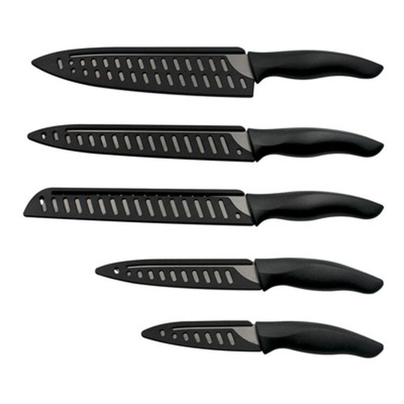 5-piece Chef's Knife Meat Cleaver Fruit and Vegetable Knife Kitchen Stainless Steel Blue-plated Titanium Knife black