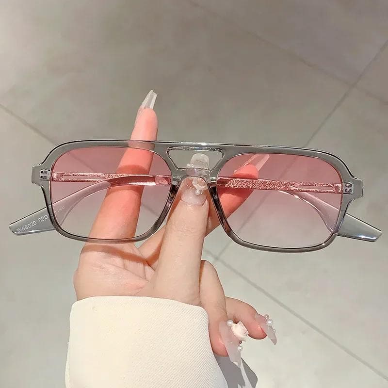 Fashion Square Sunglasses Women Men UV Protection Double Beam Summer Goggles Personalized Stylish Sunscreen Shades As shown