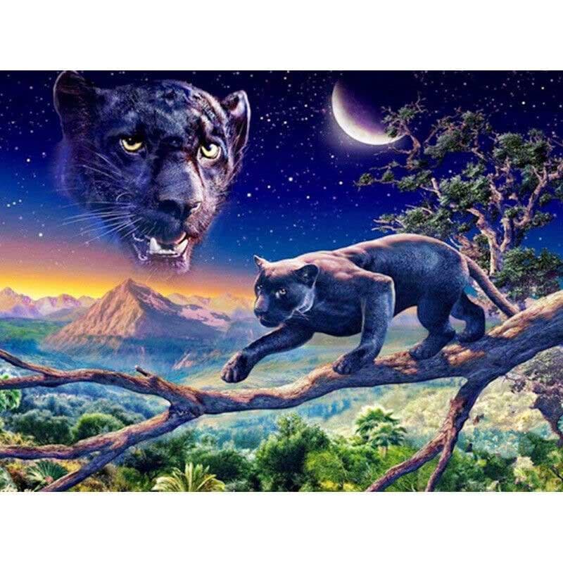 Diamond Embroidery Night Panther 5d Diamond Painting Full Round Rhinestones 20X30CM