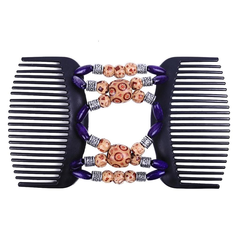 Retro Wood Beads Hair Magic Comb Clip Double Hairpin Women Hair Accessories Blue blue