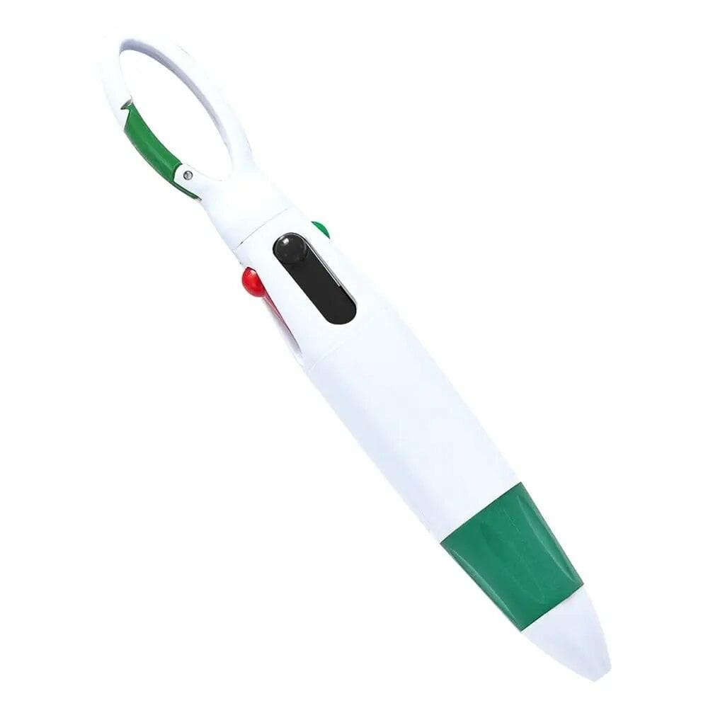 1Pc Portable Press Type Gel Pen Retractable 4 Color Inks Ballpoint Pens with Buckle Keychain For Office School Students Kid Gift green