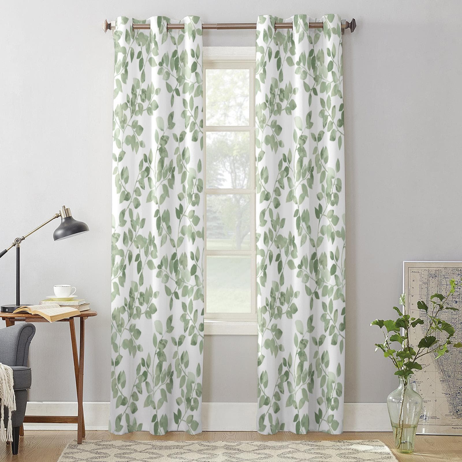 Branches Leaves Gradient Window Curtains for Living Room Home Bedroom Kitchen Decora Christmas Curtain 135W x 60H(cm) x1