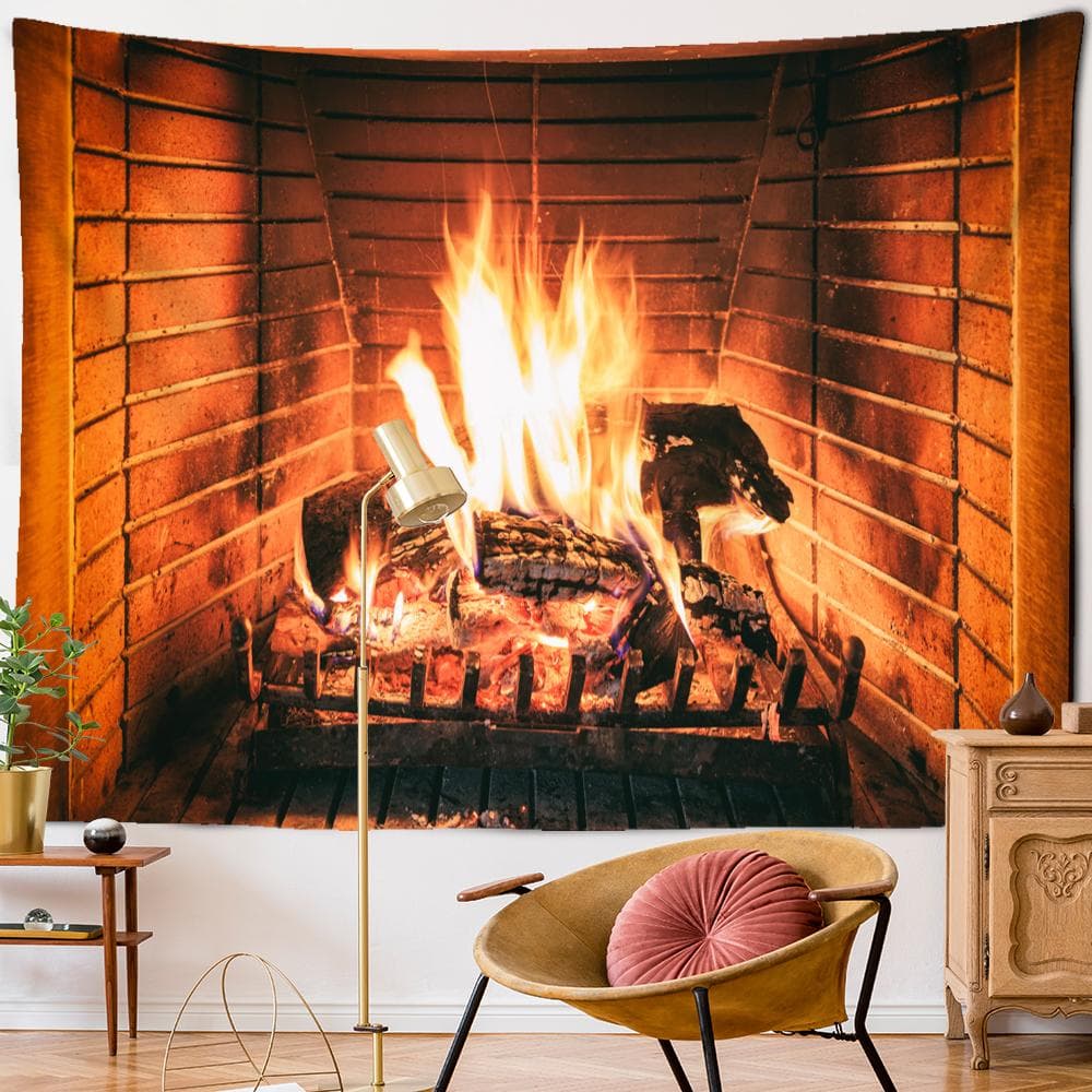 Christmas Tree Fireplace Tapestry Wall Hanging Witchcraft Psychedelic Gift Socks New Year Room Hippie Home Decor 95x70cm