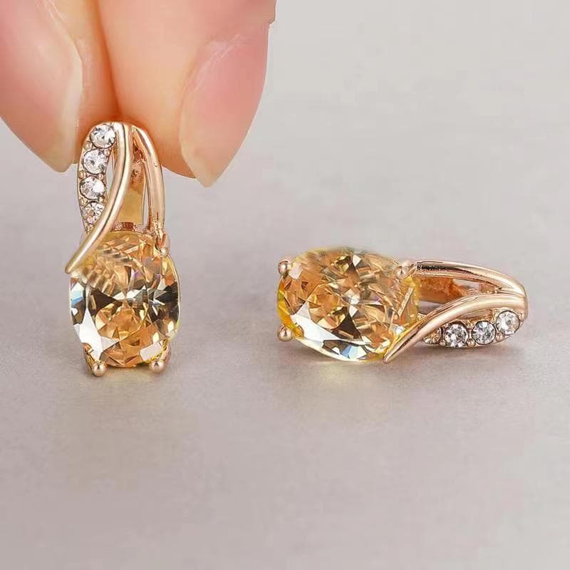 Luxury Oval Cut Purple Green Aqua Yellow Stone Champagne Gold Color Drop Earrings 12 Color Birthstone Wedding Engagement Earrings Gift champagne