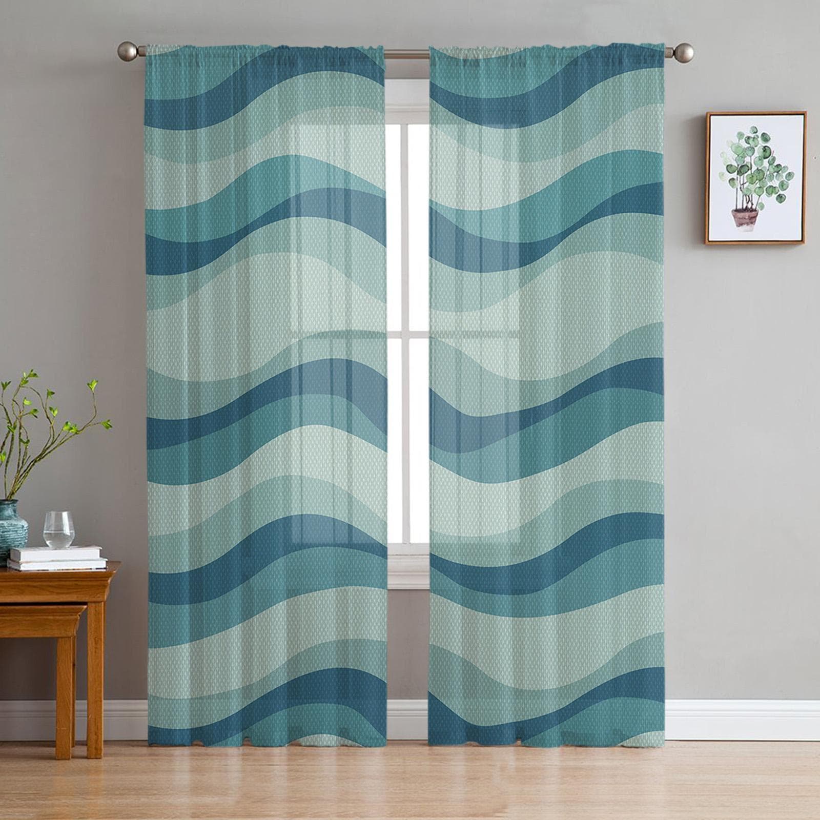 Lines Waves Waves Gradient Voile Sheer Curtains For Living Room Window Chiffon Tulle Curtain Kitchen Bedroom Drapes Home Decor 135W x 114H(cm)