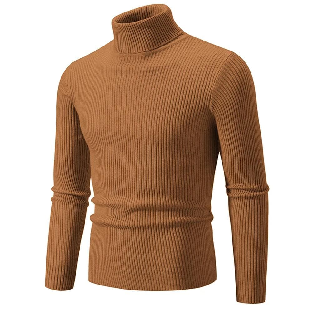 Mens Turtle Polo Neck Jumper Cable Knitted Warm Casual Winter Sweater Pullover M brown
