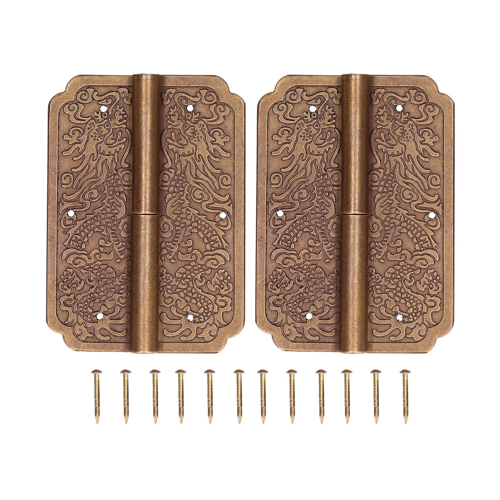 2Set Furniture Hinge Retro Antique Brass Hinges Hardwares for Cabinet Jewelry Box