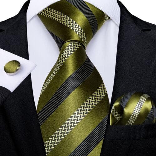 DiBanGu Mens Silk Necktie Set Striped Paisley Solid Tie Pocket Square Cufflinks N-7393