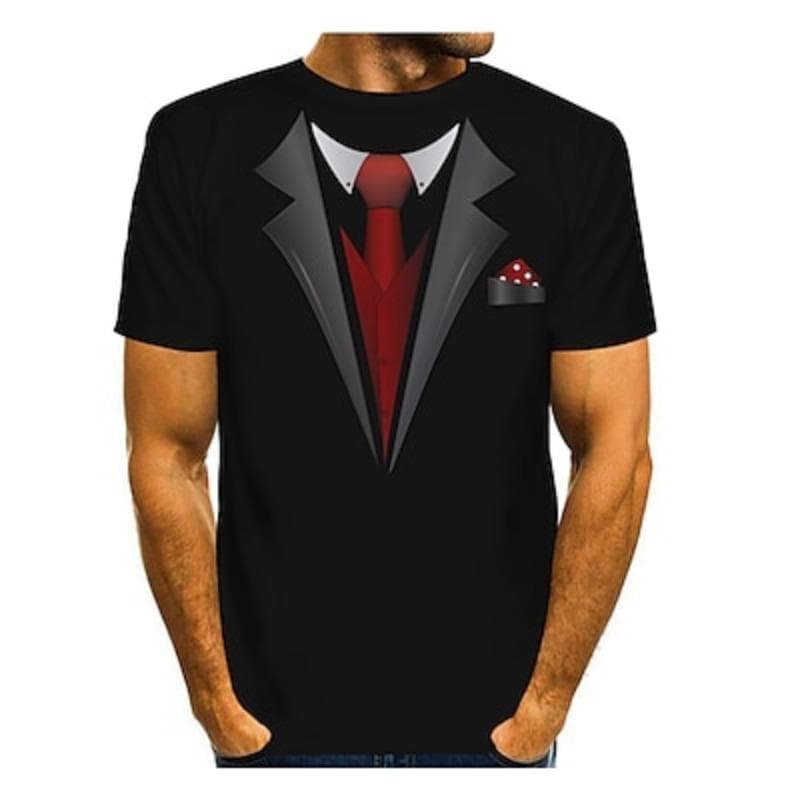 Men's Graphic Tee Tuxedo Shirts Short Sleeve T shirt 3D Print Round Neck Shirt Exaggerated Basic Daily Black White Yellow Clothing Apparel Normal XXL