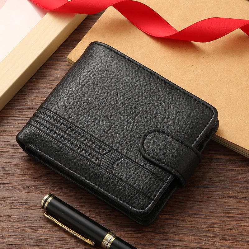 Men's PU Leather Zipper Buckle Short Wallet Coin Purse - New Style black