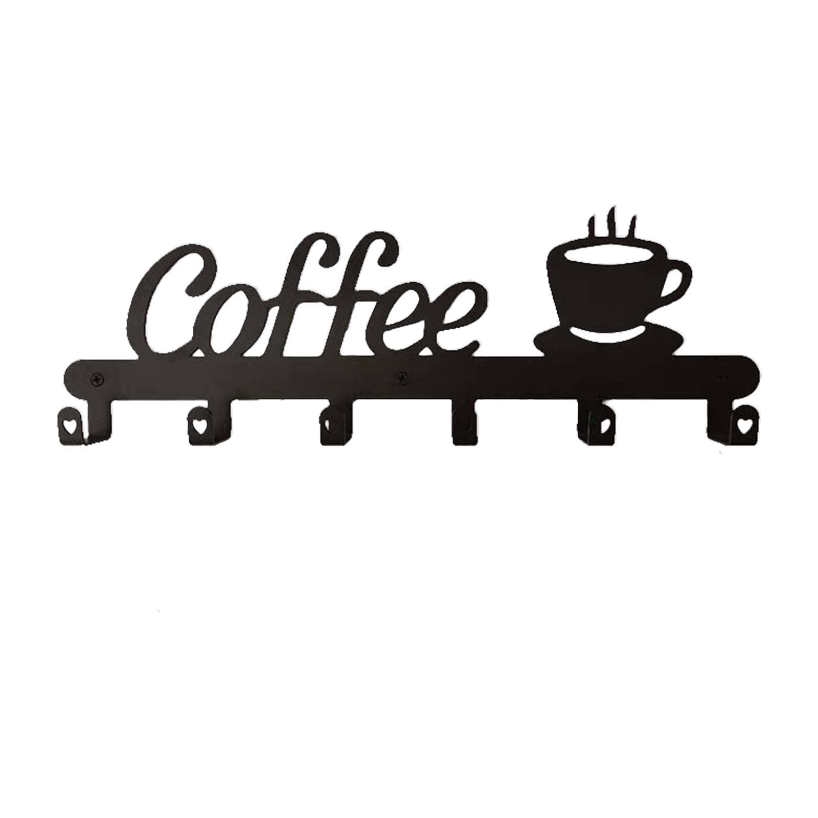 Metal Coffee Mug Holder Coffee Shaped Hook Rack 6 Hooks Hanging Coffee Cup Racks Wall-Mounted Type 1