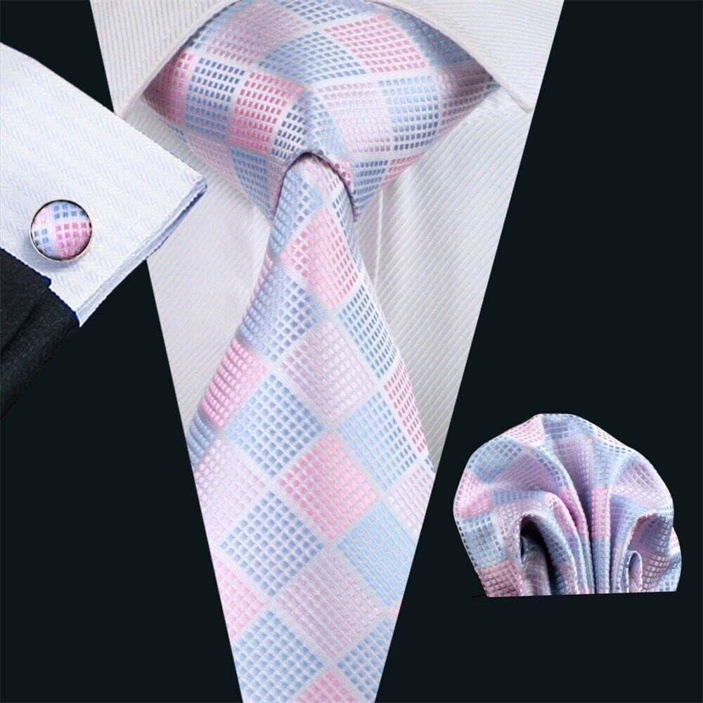 Hi-Tie Mens Accessories Silk Tie Handkerchief Cufflinks Set for Wedding Party Floral Solid Necktie N-1028