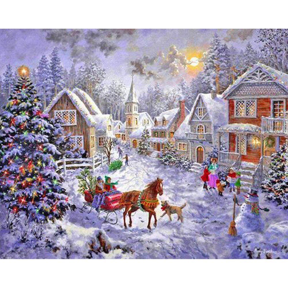 Diamond Painting Snowy House &Christmas Tree Embroidery Cross Stitch Rhinestone Mosaic Painting 20X30CM