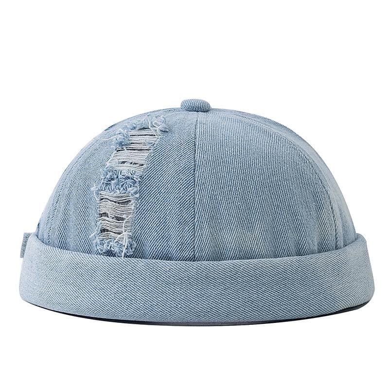 Hot Sale Broken Hole Landlord Hats Men's Street Hip-hop Hats Melon Dome Denim Cap Women's Sailor Hat Caps 56cm-60cm light blue