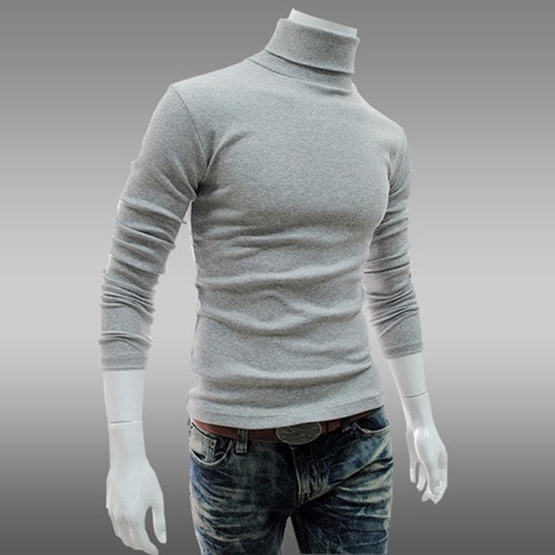 Men's Turtleneck High Collar Thin Cultivating Male Bottoming Sweater XXL light grey