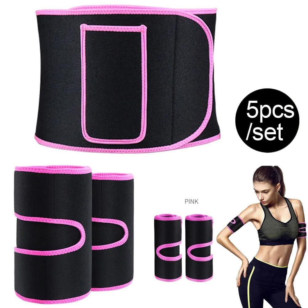 5Pcs/Set Waist Trimmer Belt, Legs Arms Trainer Weight Loss Wrap Slimmer Kit, Stomach Fat Burner, Best Trainer Sweat Belly Band L pink