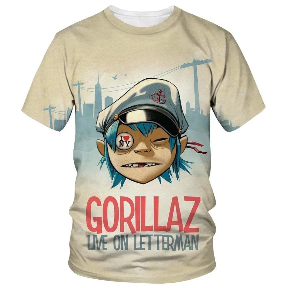 From cartoon to fashionable Gorillaz 3D printed new T-shirt, Harajuku style casual short sleeved hip-hop T-shirt for men and women, street T-shirt XXXL khaki