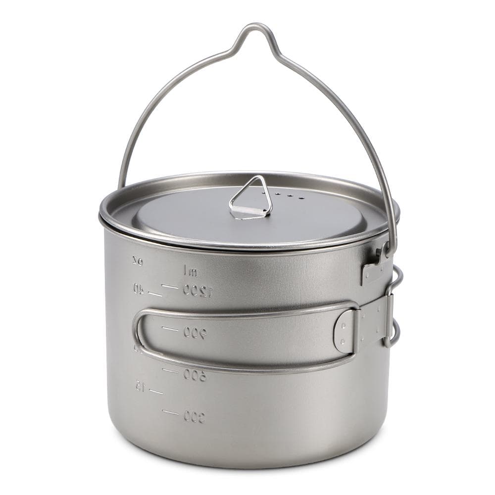 Lixada 1600ml Titanium Pot Ultralight Portable Hanging Pot with Lid and Foldable Handle Outdoor Pot , 1600ml