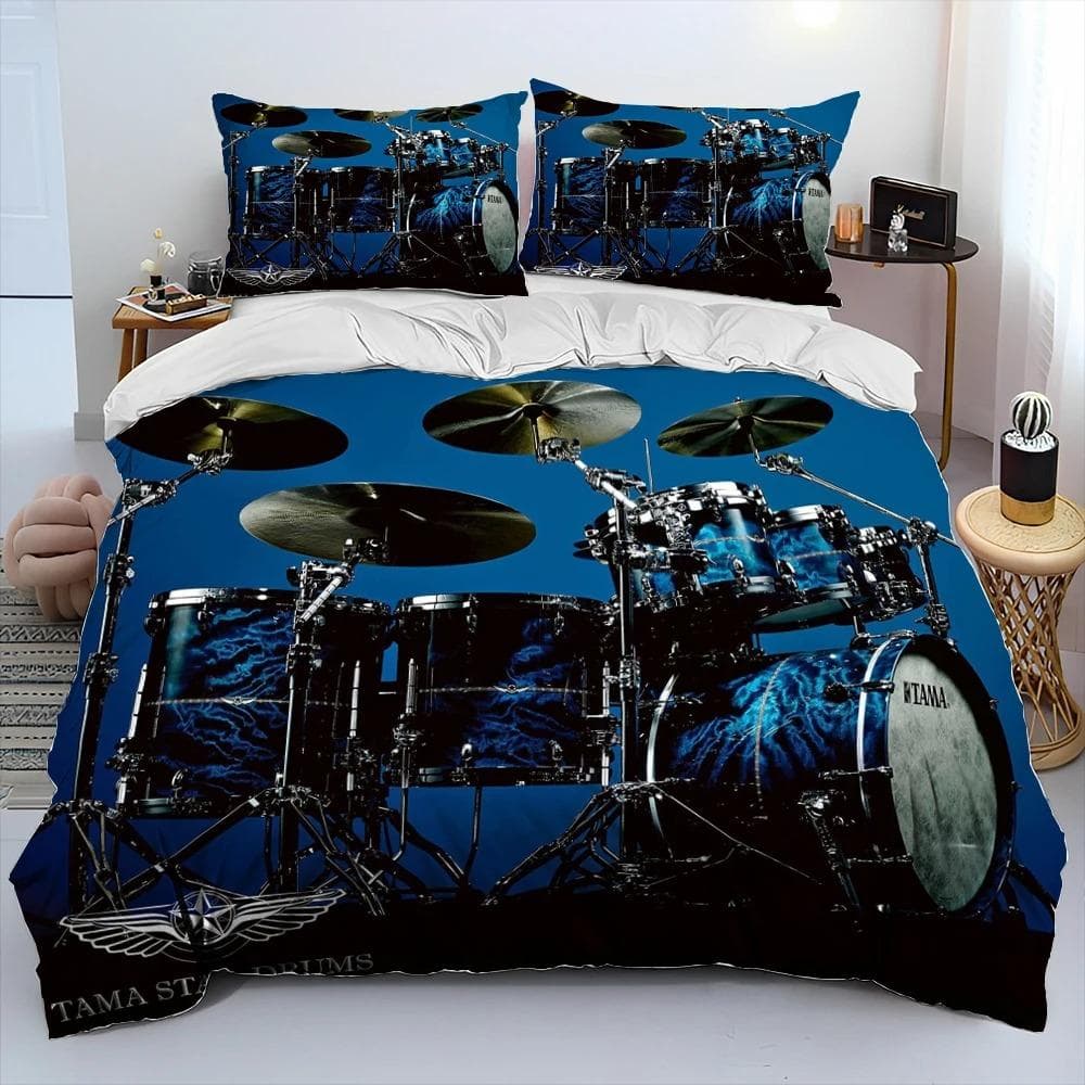 3D Drum Kit Music Instruments Comforter Bedding Set,Duvet Cover Bed Set Quilt Cover Pillowcase,King Queen Size Bedding Set Adult 70x133cm 2pcs