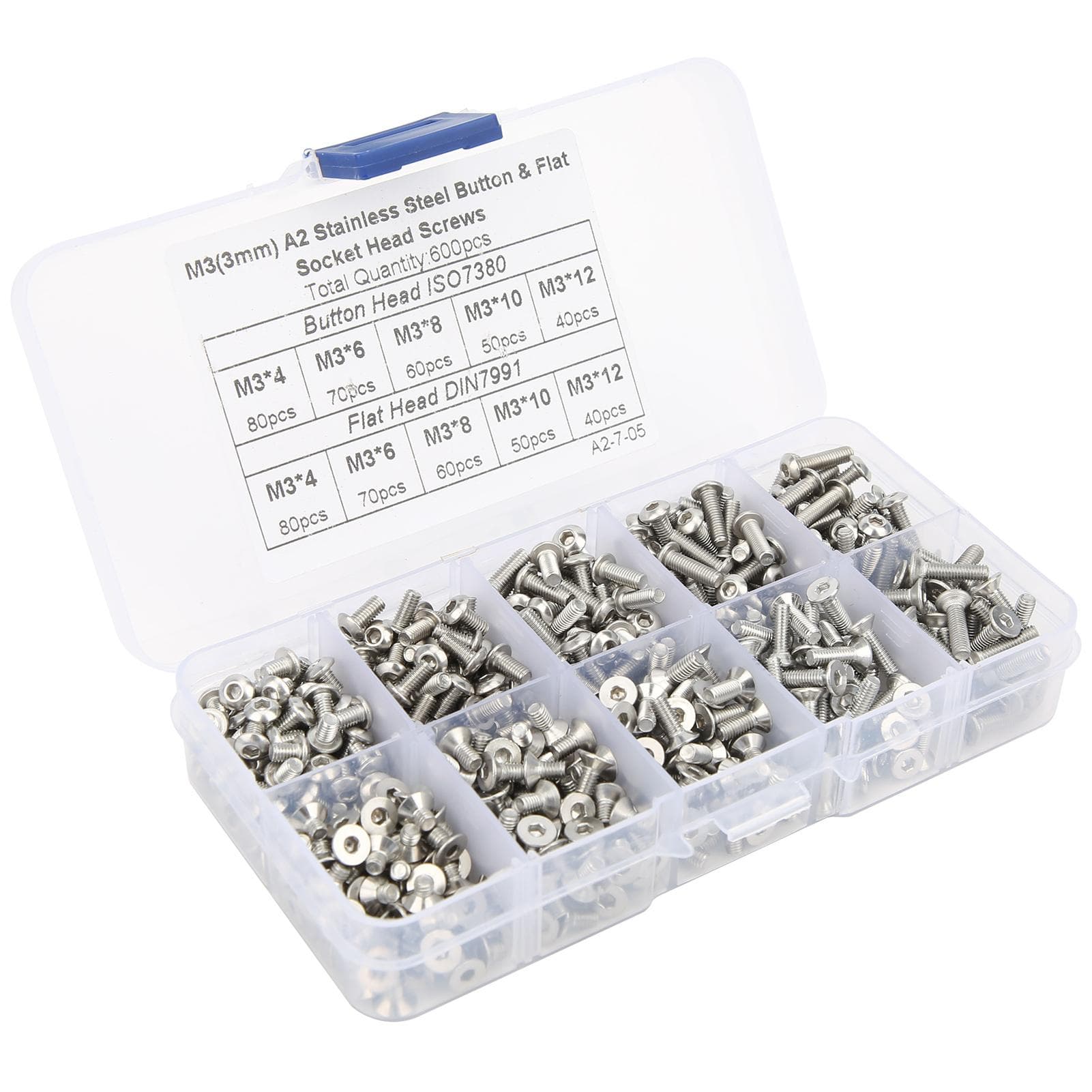 600Pcs Hex Screw Set 304 Stainless Steel PanFlat Head Boxed Hardware Accessories