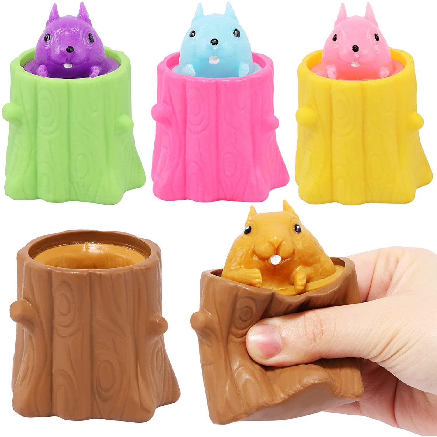4 Pack Squeeze Squirrel Toys,Decompression Evil Squirrel Cup Sensory Fidget Funny Rubber Squishes Stress Relief, Weird Play Gift for Friends Adults 9x6x6cm,4-Pack