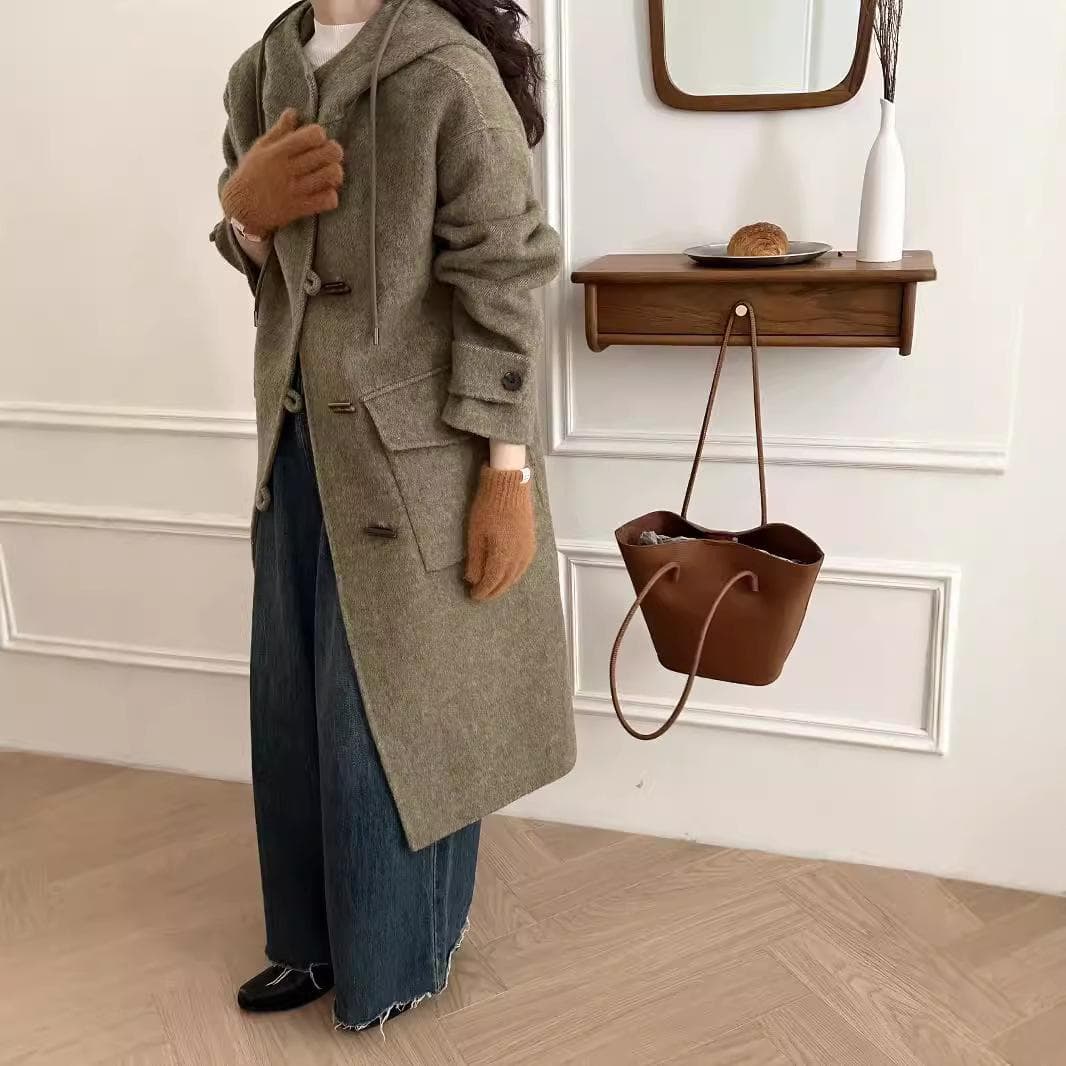 Hooded Double-sided Wool Coat, Women's Long Style S
