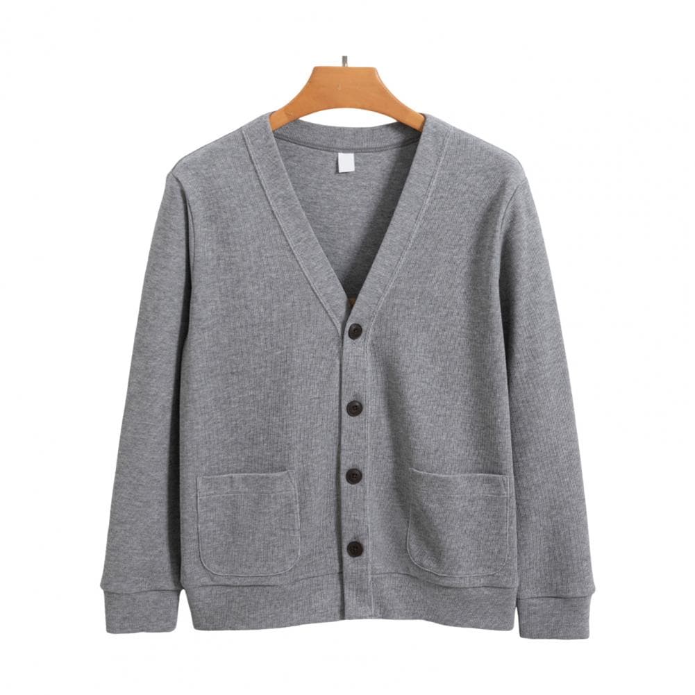 Fall Winter Men Cardigan V Neck Knitted Solid Color Elastic Pure Color Loose Buttons Single-breasted Formal Business Style Sweat M grey