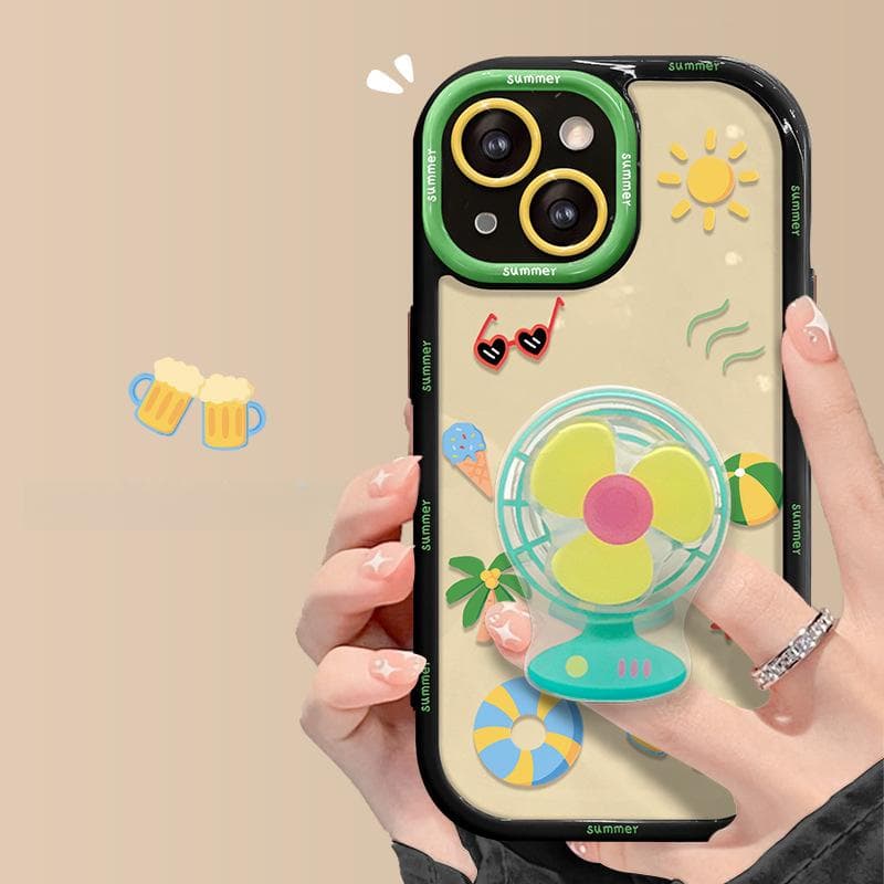 Applicable To Apple 14promax Mobile Phone Case IPhone 13 Internet Celebrity Creative Summer Fan Stand 11/12 Transparent iPhone SE (2nd Generation)