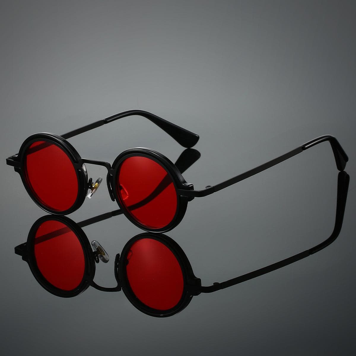 New Vintage Rock Punk Sunglasses Small Round Glasses for Men Women UV400 Black Lens Outdoor Travel Driving Eyewear 1PC