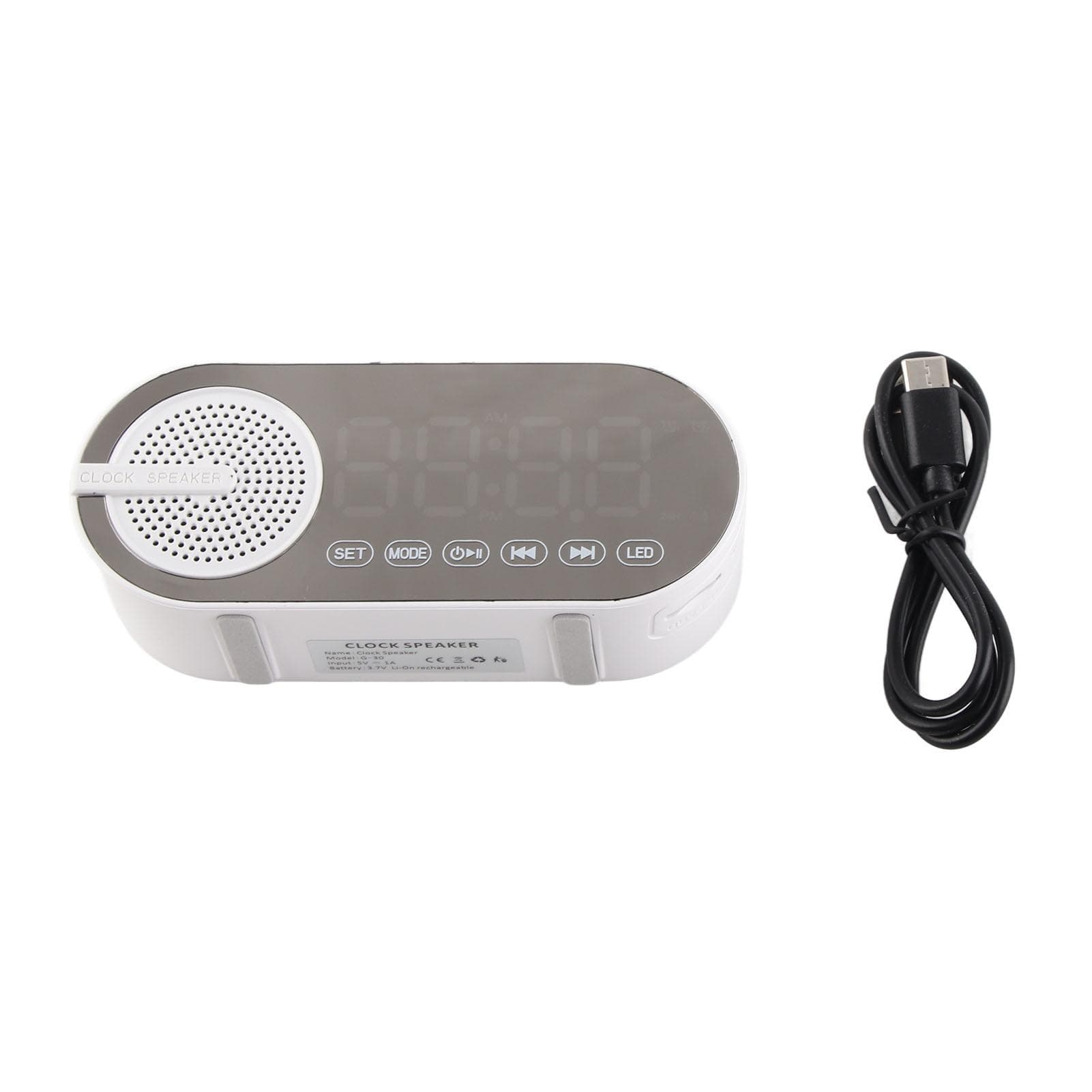Bluetooth Speaker Dual Alarm Clock Bluetooth5.0 Mirror Clock Speaker Rechargeable Portable for white