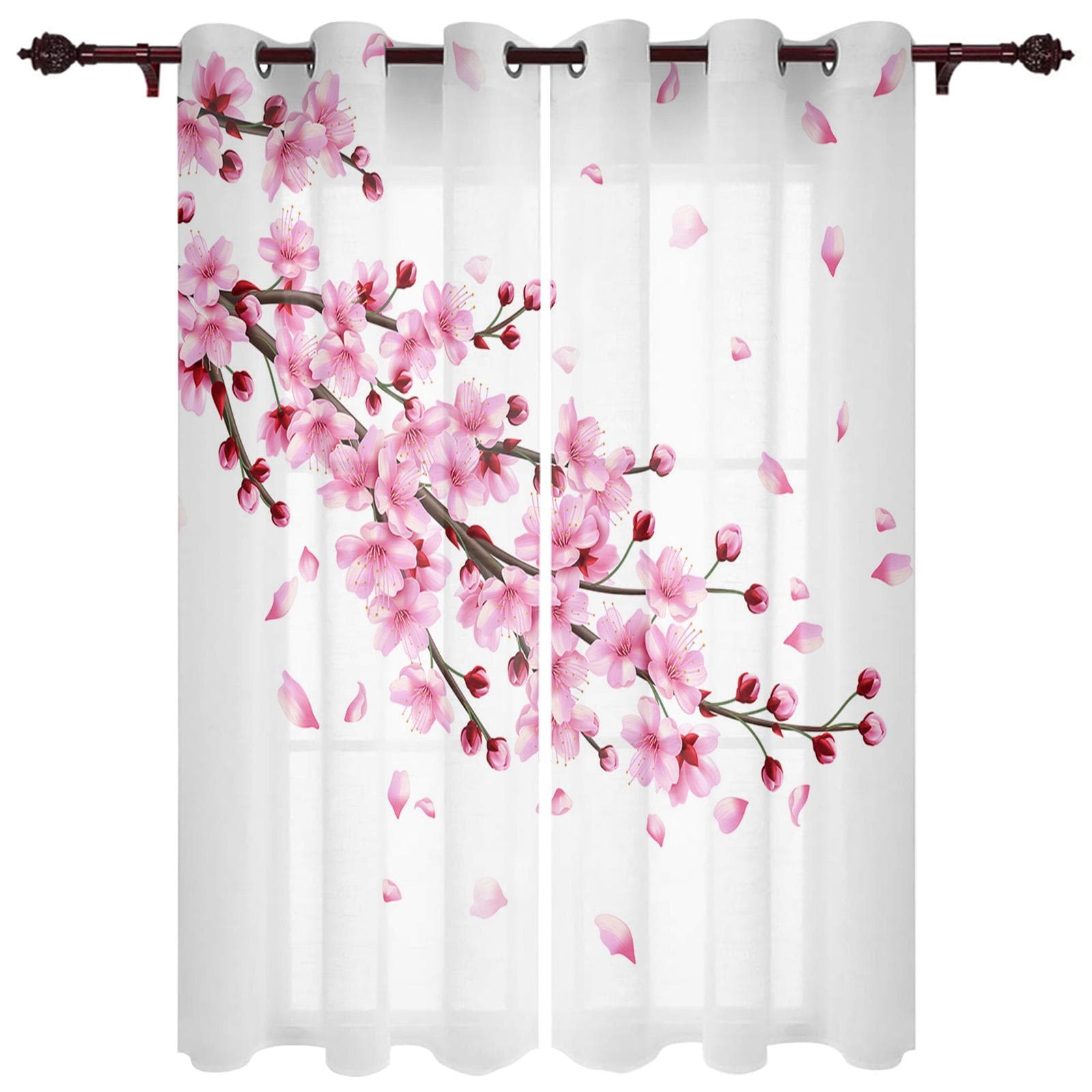 Japanese Style Sakura Modern Window Curtains for Living Room Bedroom Curtain Kitchen Treatment Blinds Drapes 135W x 215H(cm) x2