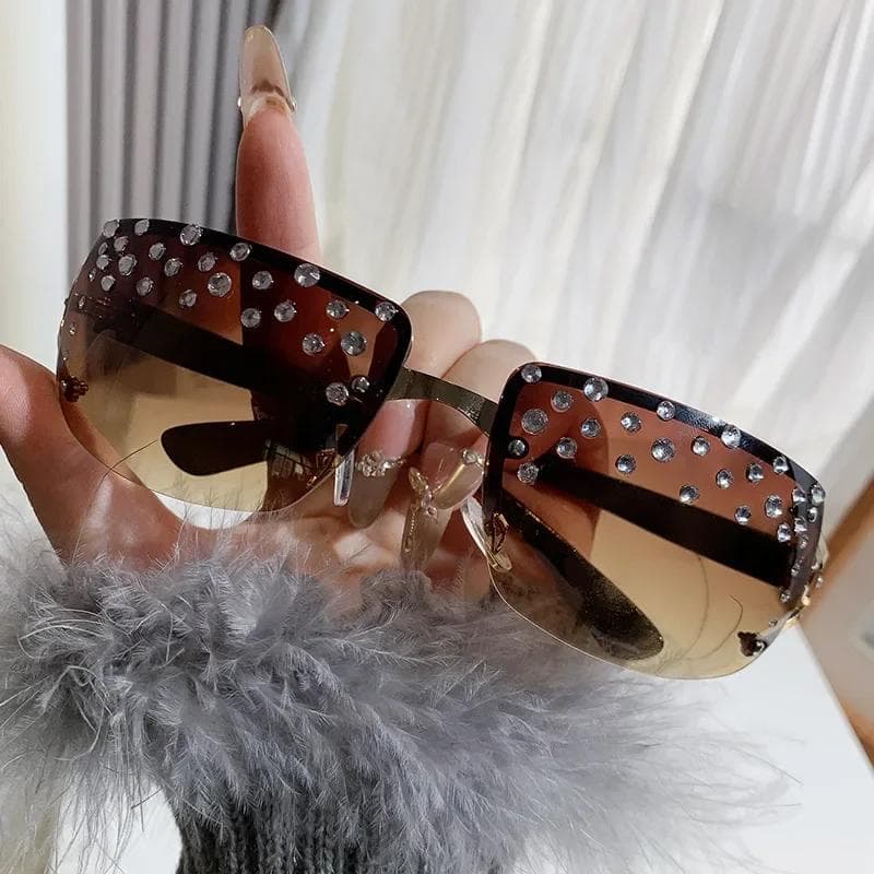 Fashion Steampunk Rimless Diamond Sunglasses Women Y2K Punk Luxury Shades Goggles Designer Brand