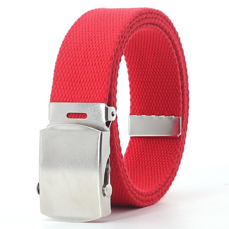 Men's Canvas Military-Style Automatic Buckle Belt, 32mm – Casual, Fashionable, All-Match Design. 115cm red