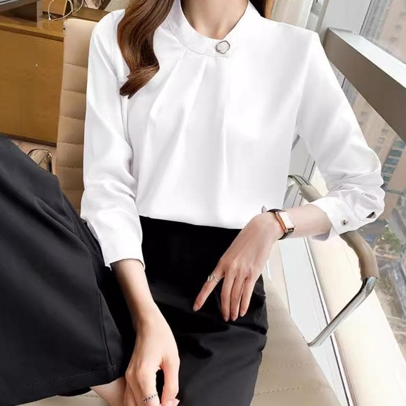 Autumn New Style Commuter Professional Shirt Design Niche Korean Long-sleeved Chiffon Pullover Top for Women 2XL