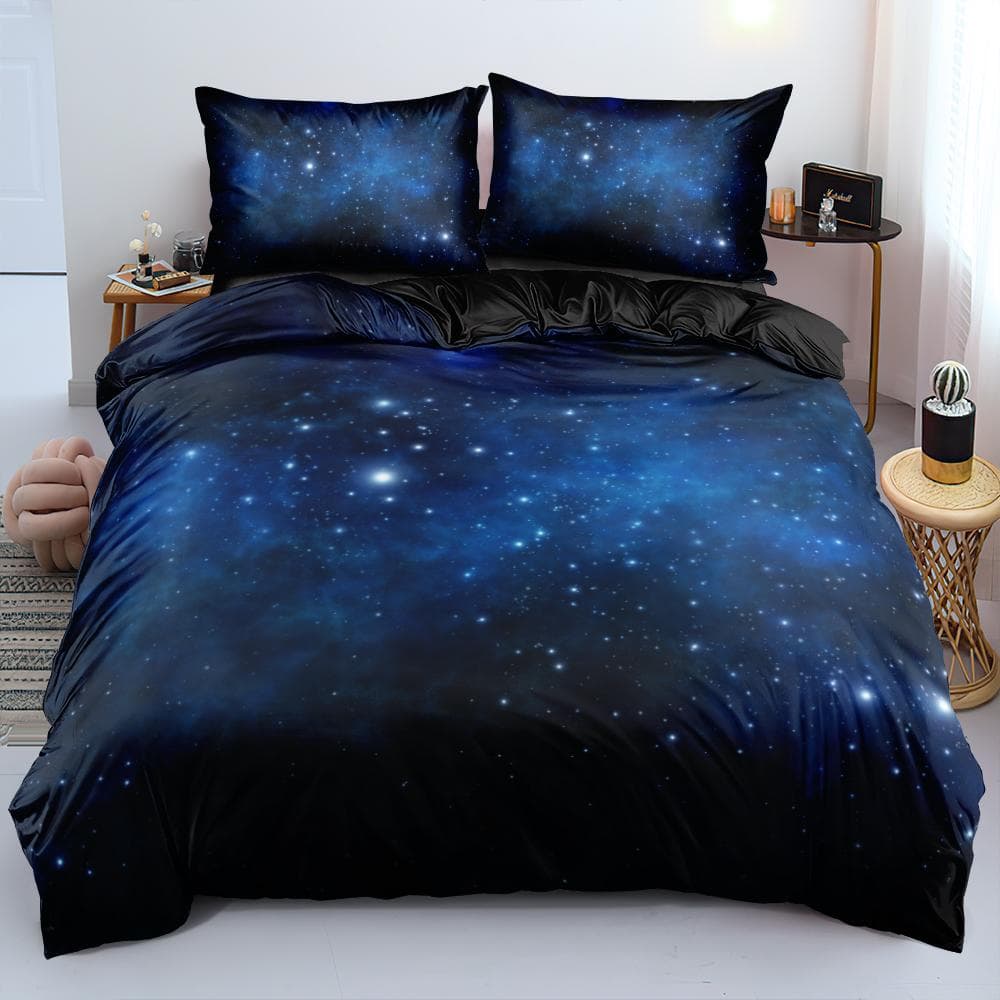 Luxury Galaxy Dark Blue Bedding Set Twin Full Queen King Size Duvet/Quilt Cover Set Shining Stars Starry Sky Comforter Cover 135x200cm 2pcs