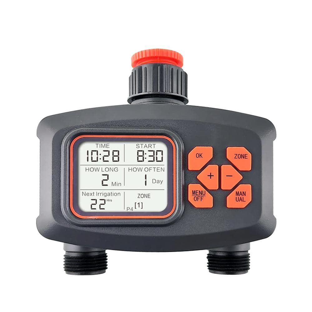 Water Timer for Garden Hose Smart Sprinkler Timer 2 Outlets Large LCD Screen Programmable dark gray