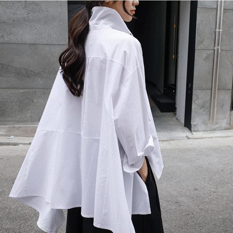 Spring and Summer White Cotton Shirt Women's Medium and Long Large Size Long-sleeved Shirt M white