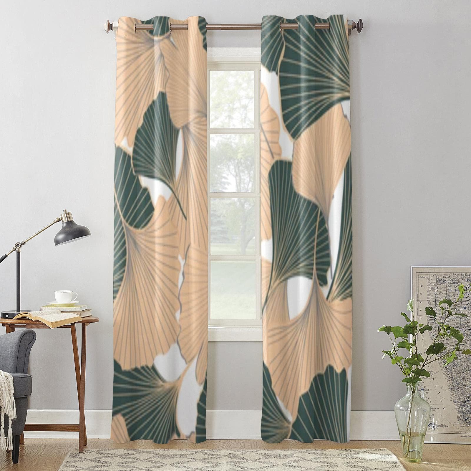 Gingko Leaf Window Curtain For Kids Room Home Blinds Curtains For Living Room Bedroom Window Drapes 135W x 60H(cm) x1