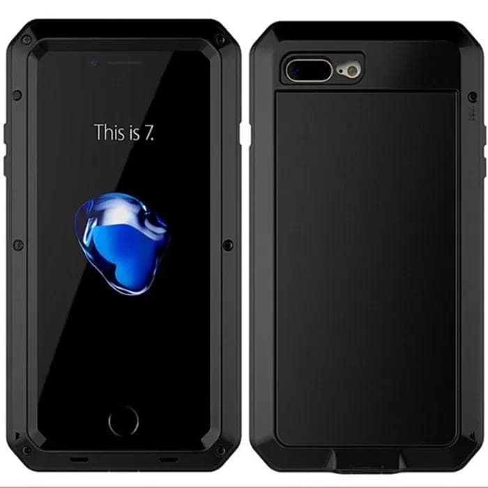 Heavy Doom Armor Aluminium Metal Phone Case Shockproof Cover Screen Protector for IPhone 15 14 13 12 11 Pro Max XS XR 8 7 Plus For iPhone 13Mini black