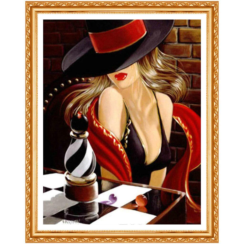 5D DIY Full Round Drill Diamond Drawing Cross Stitch Playing Chess Beauty Rhinestone Diamond Decor 20X30CM