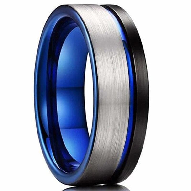 Trendy 8mm Multicolor Titanium steel Rings for Men Thin Blue Groove Beveled Edge Stainless steel Men Ring Wedding Band Jewelry 13