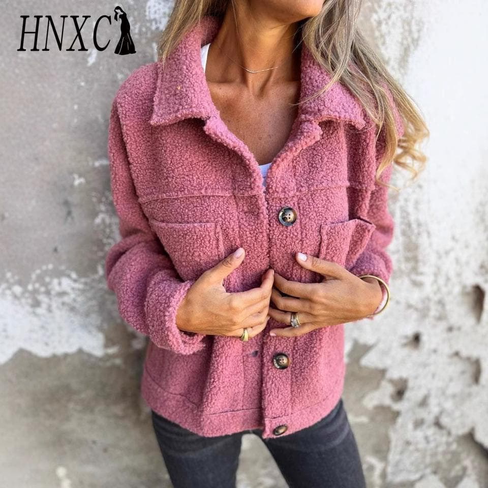 HNXC Women's Vintage Casual lattice Print Autumn Winter Long Sleeve POLO Neck Jackets & Coats M pink