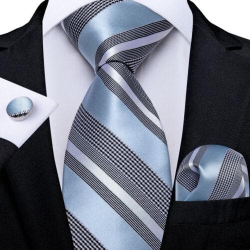 DiBanGu Mens Silk Necktie Set Striped Paisley Solid Tie Pocket Square Cufflinks N-7449