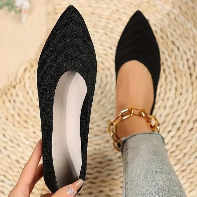 Women's Pointed Toe Flat Shoes Solid Color Knitted Slip on Shoes Casual Breathable Ballet Flats Women Flat Shoes Loafers 38 black