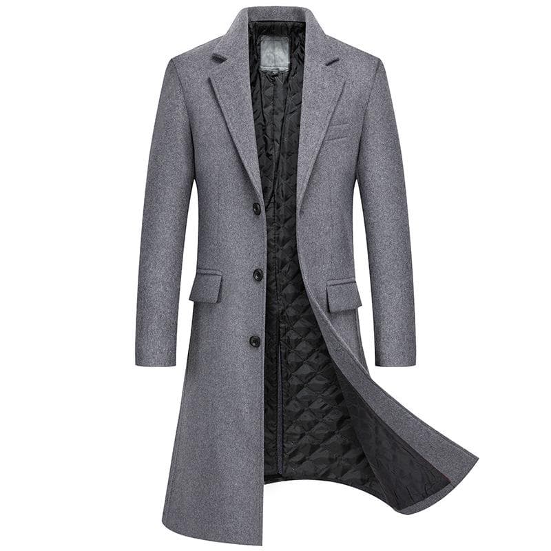 Autumn and Winter New Long Woolen Coat Men's Fashion Plus Cotton Thickened Over The Knee Warm Wool Coat Coat Men's Coat 175-L