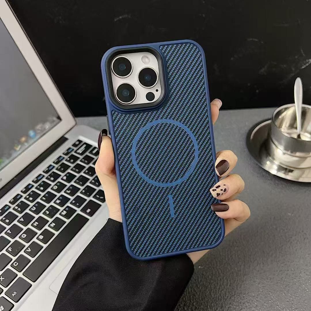 Applicable To IPhone16 Carbon Fiber Magnetic Phone Case Apple 13/14 Anti-fall Large Hole Matte Protective Cover Apple 16Plus
