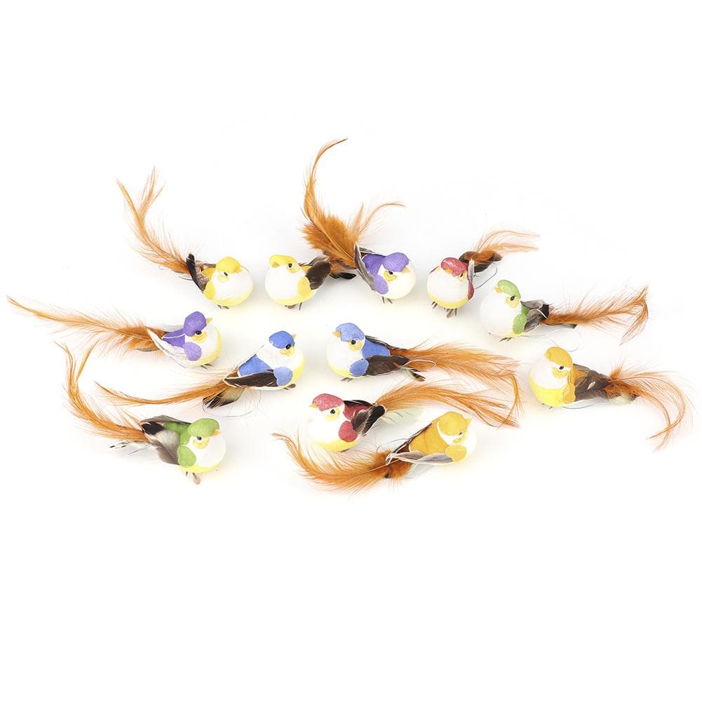 12Pcs Lovely Simulation Bird Tree Binding Artificial Bird Decor Craft for Plant Home Decoration