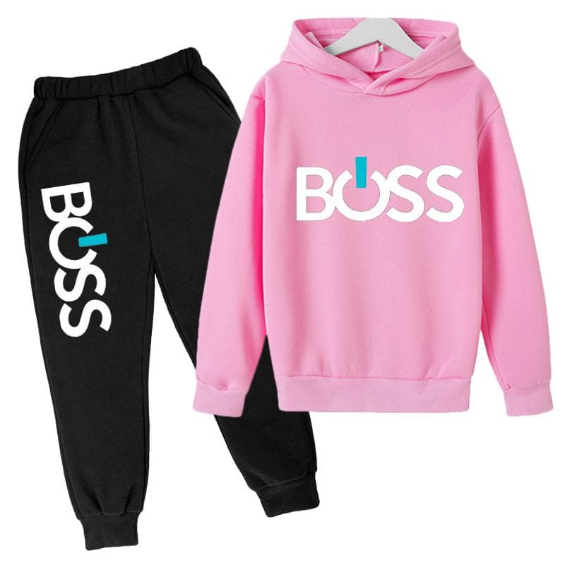 Autumn and winter children's pullover with plush hooded letters printed casual children's hoodie set 120