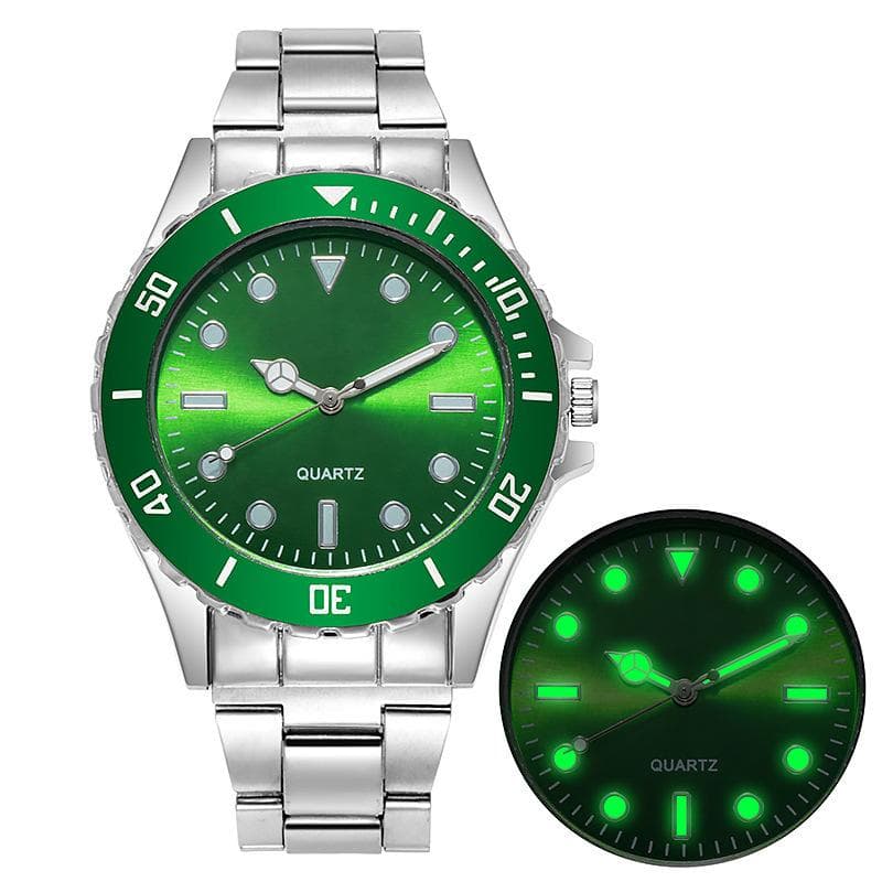 Sports New With stainless steel stra Men's watch Luminous Quartz Wristwatch Fashionable Luxury  Accessories green